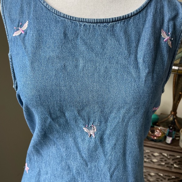 Women’s PS Jane Ashley Long Sleeveless Denim Dress With Butterfly Embroidery - Picture 2 of 4